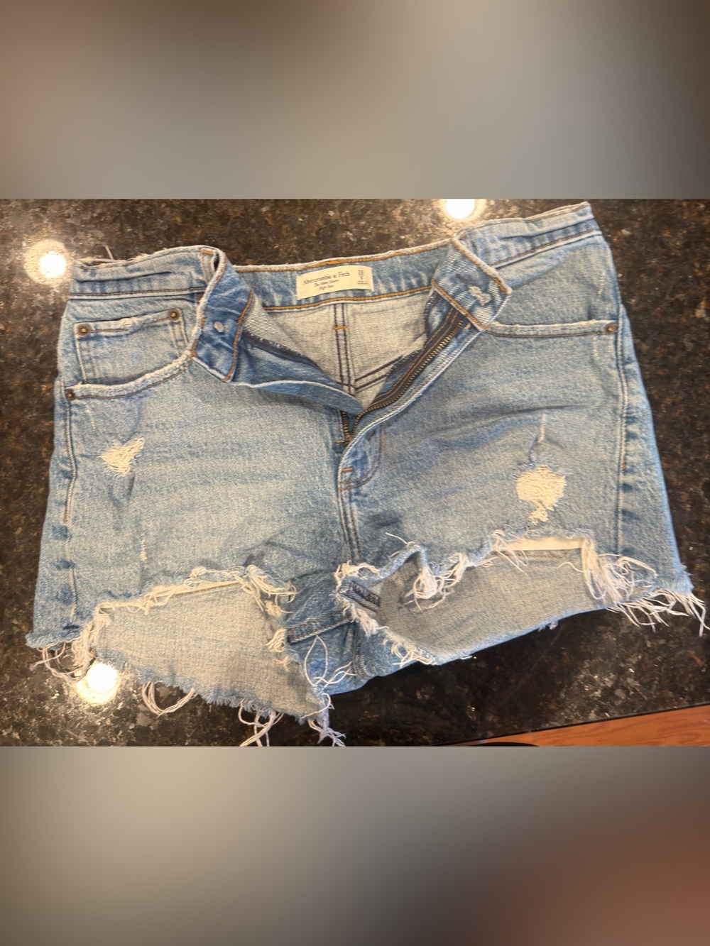 Abercrombie & Fitch Light Blue Distressed Denim Shorts